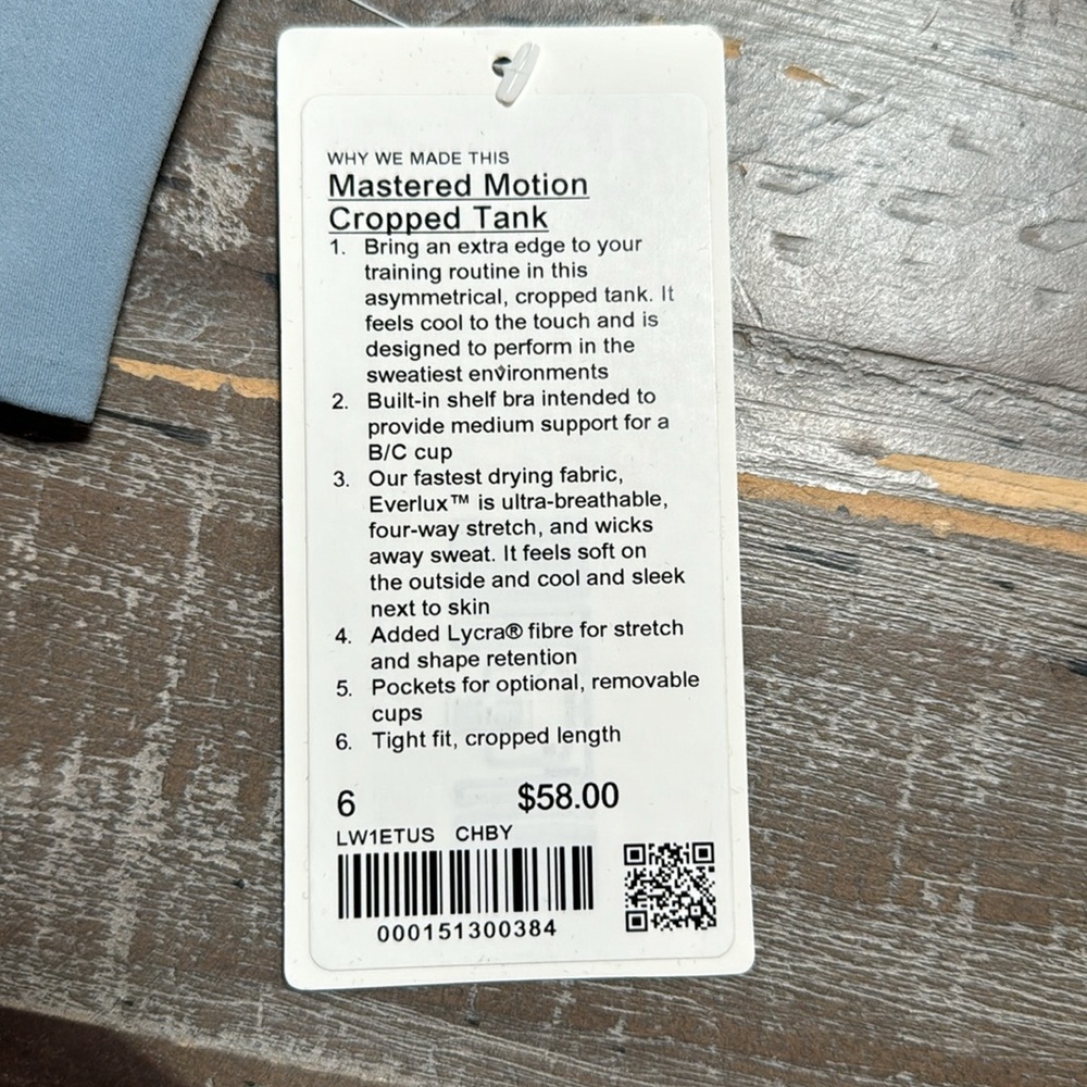 Lululemon Mastered Motion Cropped Tank in‎ color dusty blue - Picture 6 of 6